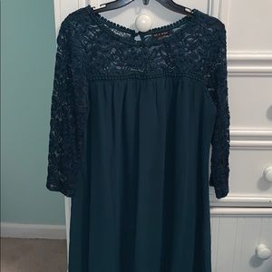 “As U Wish” deep green dress with lace top; size L